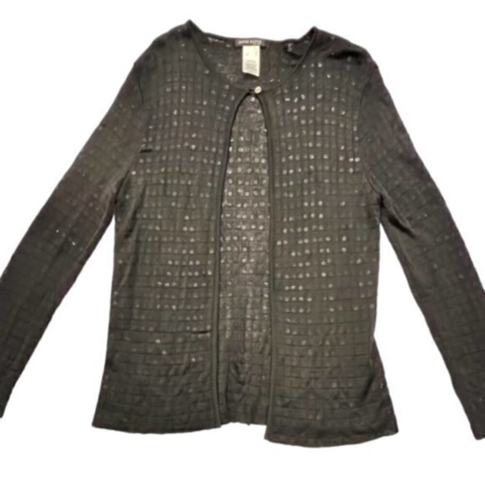 Anne Klein Women Cardigan Jacket Inside Sequins One Button Sheer LS Holiday EUC